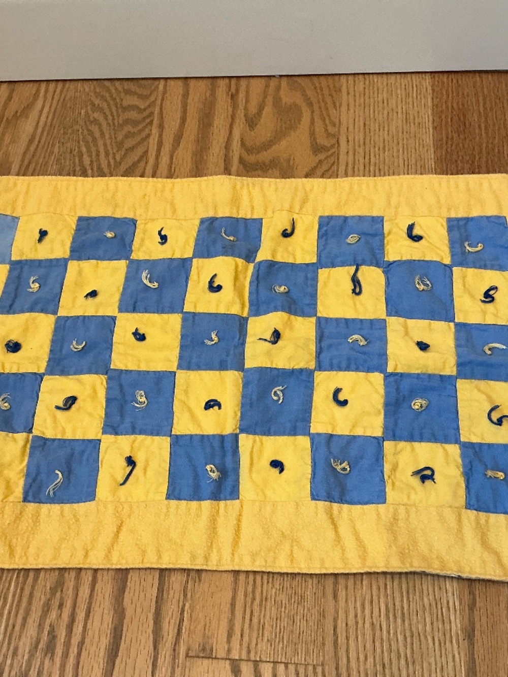 Quilted  Yellow Blue Checkered Fabric Reversible